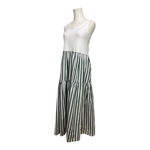 NWT J.Crew Factory Striped Tiered Knit Mixy Midi Dress Size Medium Green White - Picture 3 of 8